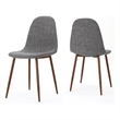 Pemberly Row Chair Set of 2 Light Gray Seat and Back Cushion Brown Metal Legs