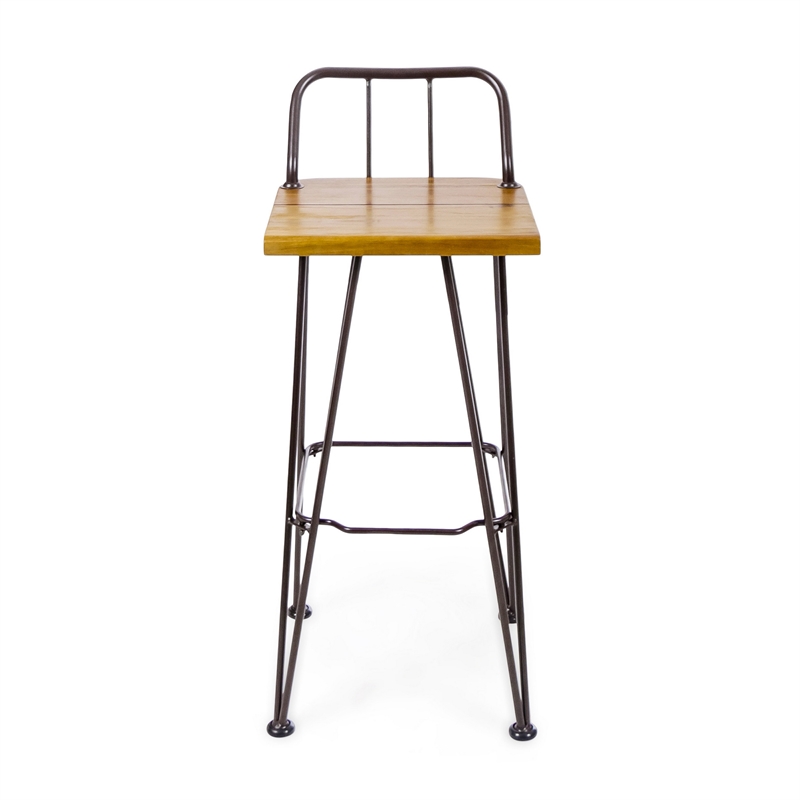 Pemberly Row Barstool Low Back Chair Set of 2 Black Metal Brown Acacia Wood