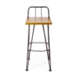 Pemberly Row Barstool Low Back Chair Set of 2 Black Metal Brown Acacia Wood