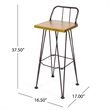 Pemberly Row Barstool Low Back Chair Set of 2 Black Metal Brown Acacia Wood