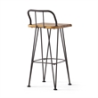 Pemberly Row Barstool Low Back Chair Set of 2 Black Metal Brown Acacia Wood