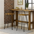 Pemberly Row Barstool Low Back Chair Set of 2 Black Metal Brown Acacia Wood