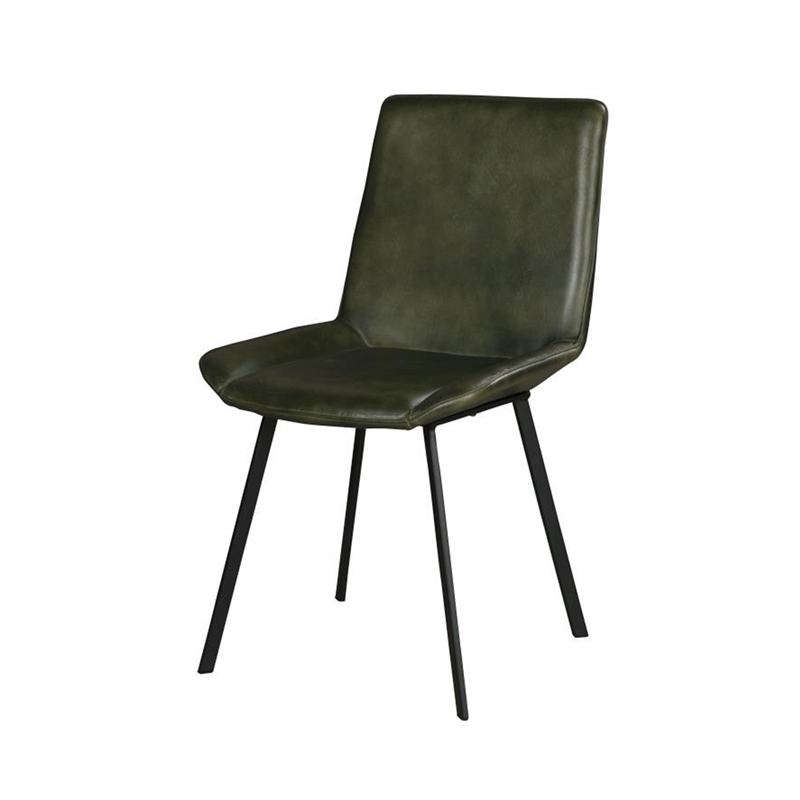 Pemberly Row Dining Chair Set of 2 with Rich Green Goat Leather Black Iron