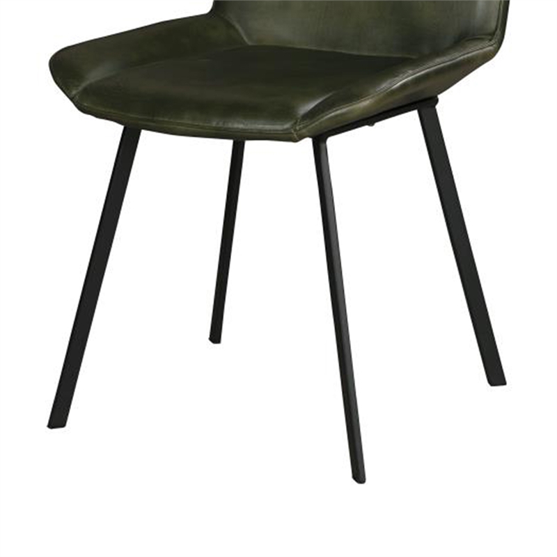 Pemberly Row Dining Chair Set of 2 with Rich Green Goat Leather Black Iron