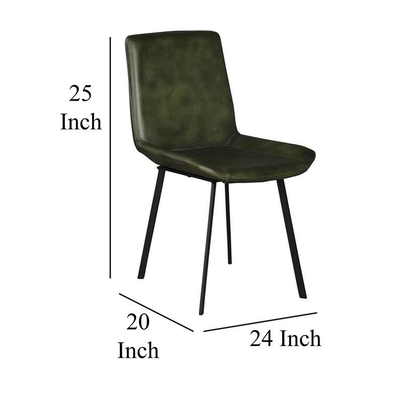 Pemberly Row Dining Chair Set of 2 with Rich Green Goat Leather Black Iron