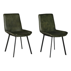 Pemberly Row Dining Chair Set of 2 with Rich Green Goat Leather Black Iron