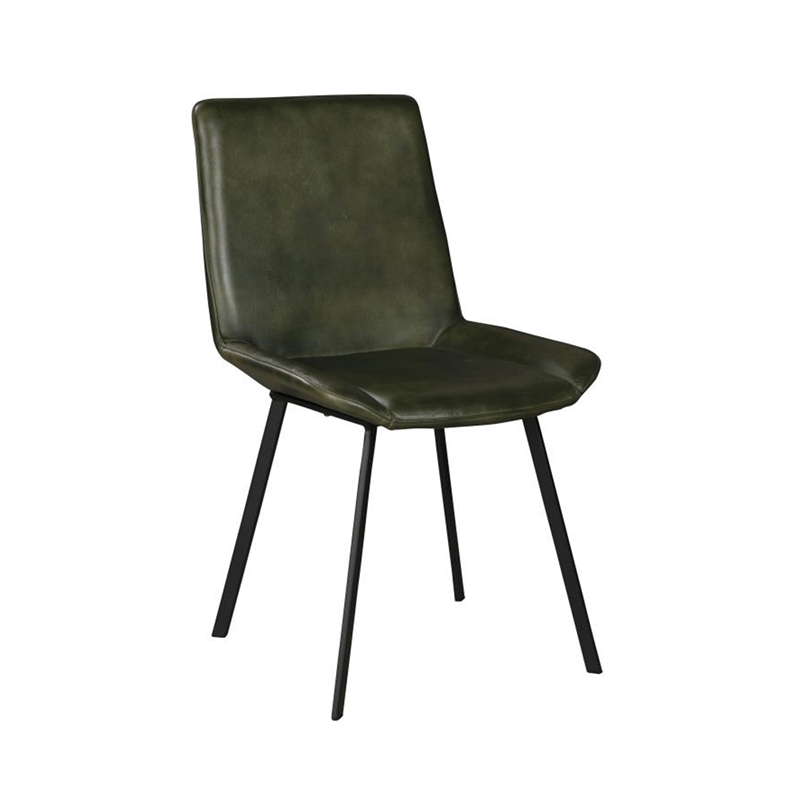 Pemberly Row Dining Chair Set of 2 with Rich Green Goat Leather Black Iron
