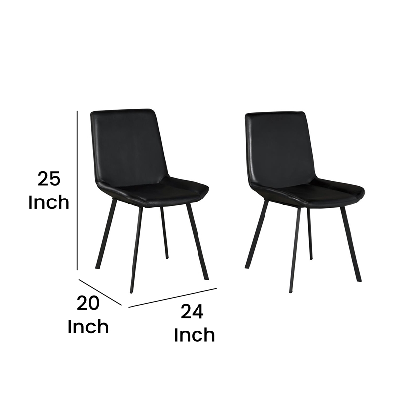 Pemberly Row Dining Chair Set of 2 with Dark Gray Goat Leather Black Iron