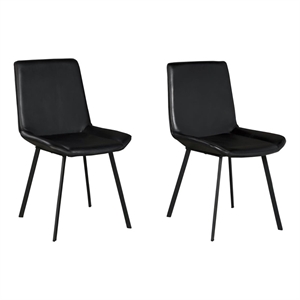 Pemberly Row Dining Chair Set of 2 with Dark Gray Goat Leather Black Iron