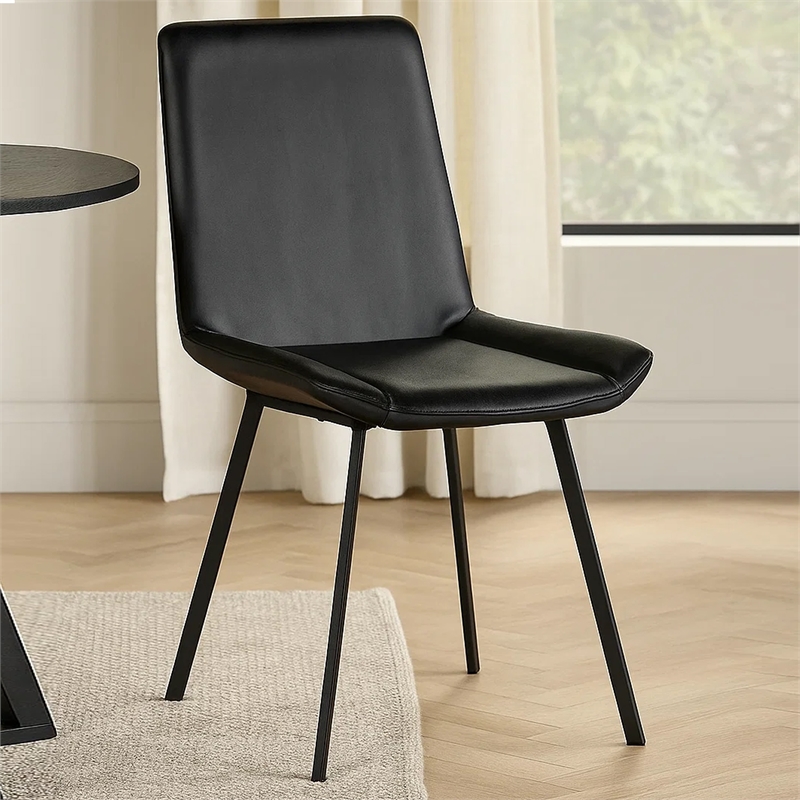 Pemberly Row Dining Chair Set of 2 with Dark Gray Goat Leather Black Iron