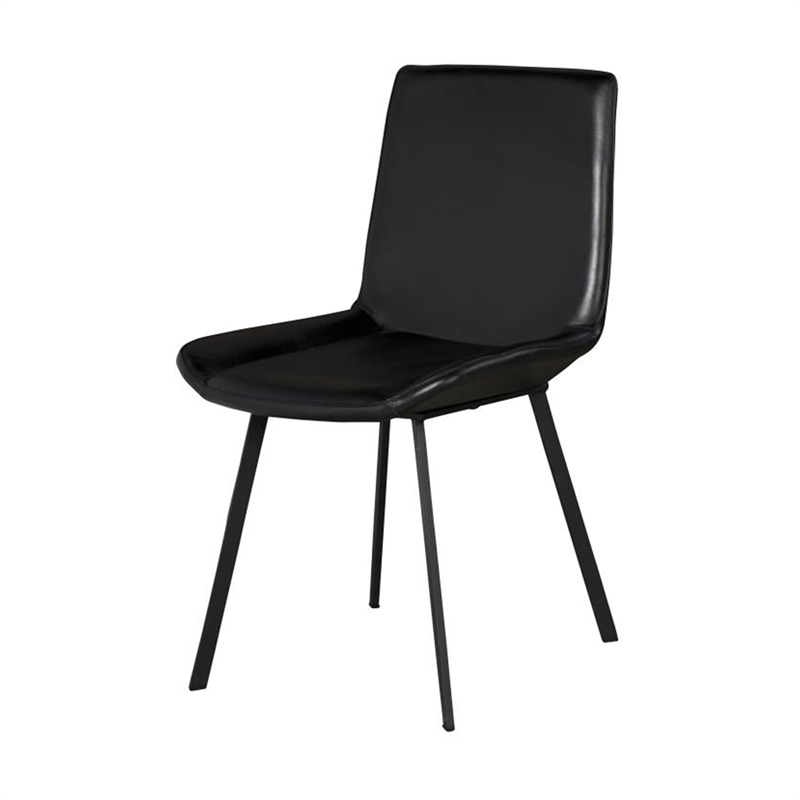 Pemberly Row Dining Chair Set of 2 with Dark Gray Goat Leather Black Iron