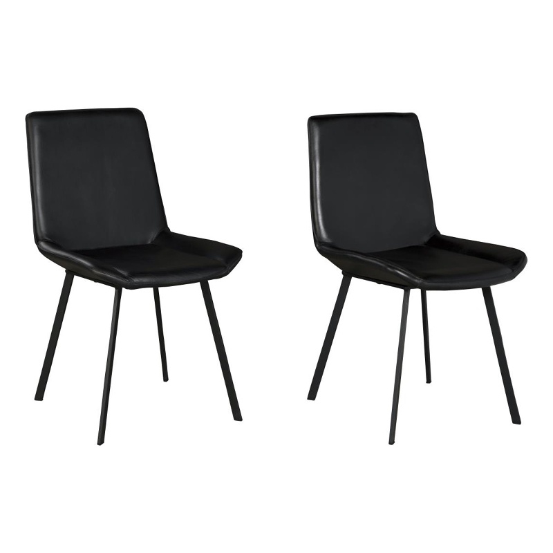 Pemberly Row Dining Chair Set of 2 with Dark Gray Goat Leather Black Iron