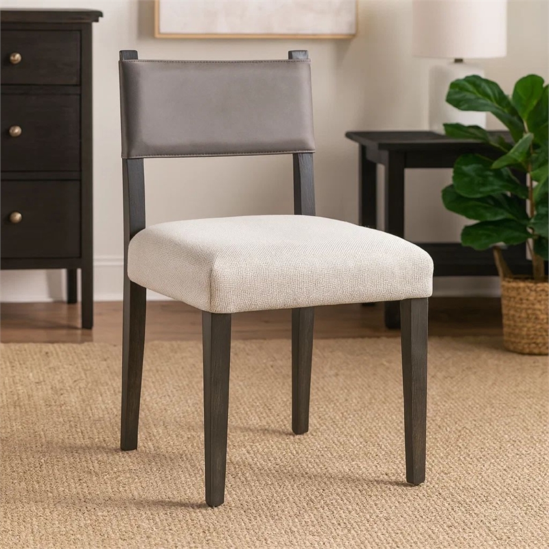 Pemberly Row Dining Side Chair Set of 2 in Ash Gray Fabric Blackwash Frame