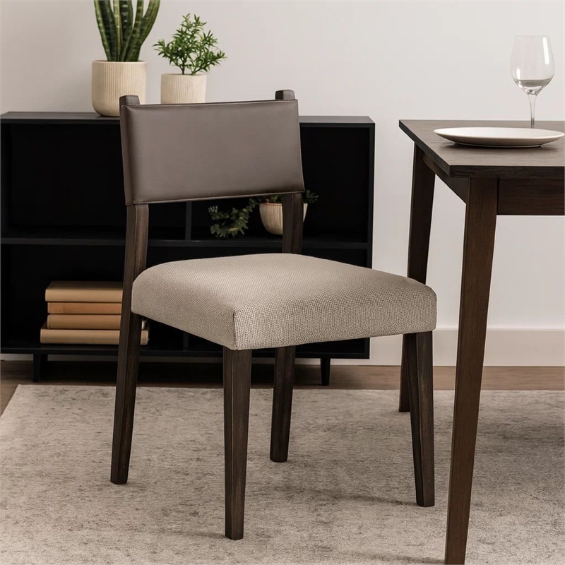Pemberly Row Dining Side Chair Set of 2 in Ash Gray Fabric Blackwash Frame