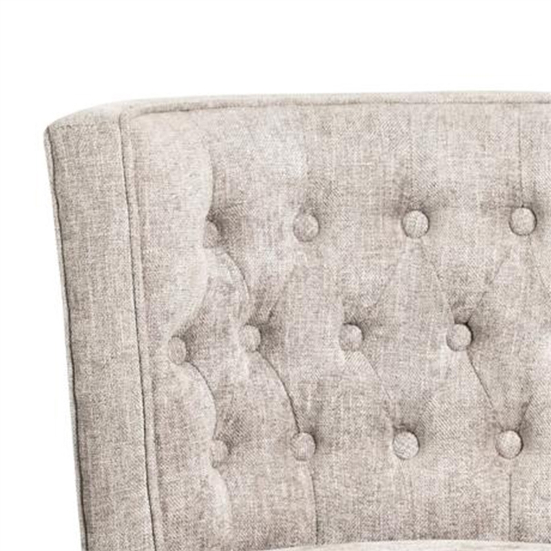 Pemberly Row Dining Side Chair Set of 2 Light Gray Fabric Brown Solid Wood