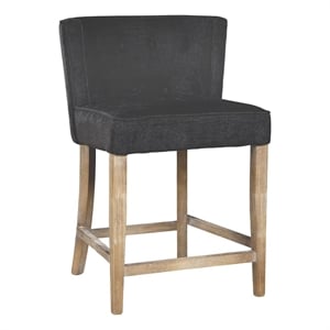 Pemberly Row Counter Stool Chair Soft Dark Gray Fabric Graywash Solid Wood