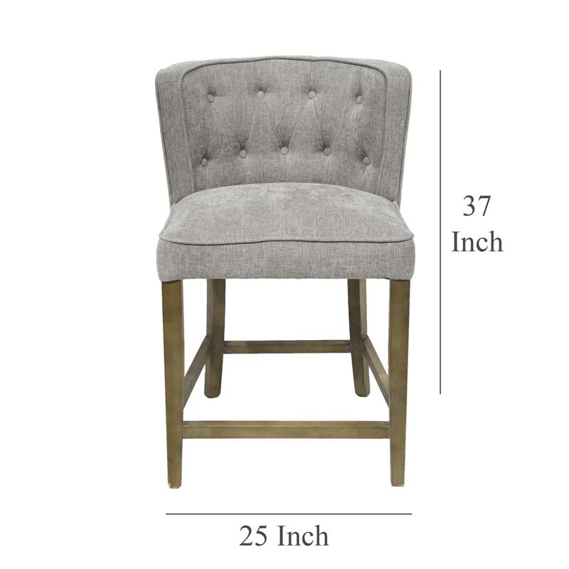 Pemberly Row Counter Stool Chair Soft Light Gray Fabric Graywash Solid Wood