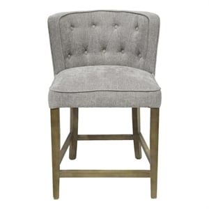 Pemberly Row Counter Stool Chair Soft Light Gray Fabric Graywash Solid Wood