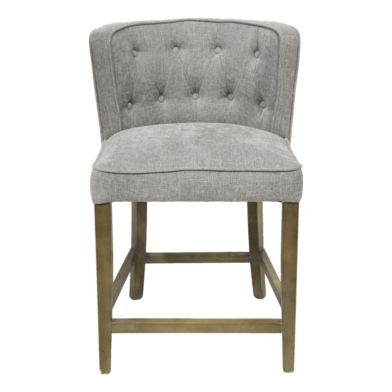 Pemberly Row Counter Stool Chair Soft Light Gray Fabric Graywash Solid Wood