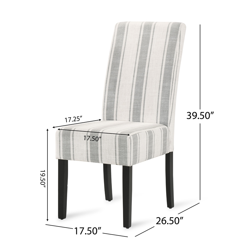 Pemberly Row Chair Set of 2 Retro Style Armless Design White Gray Stripes