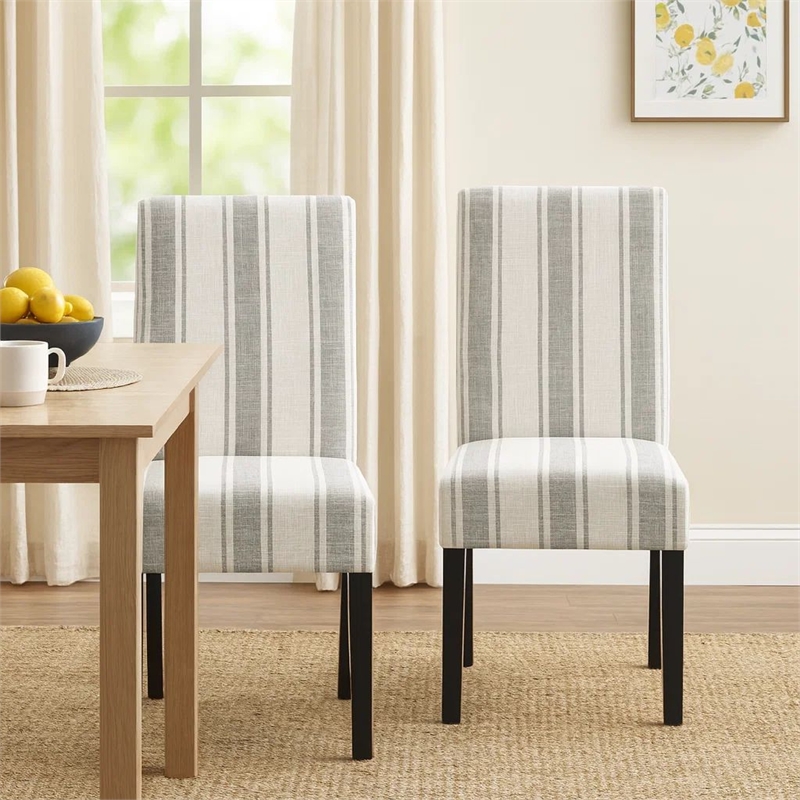 Pemberly Row Chair Set of 2 Retro Style Armless Design White Gray Stripes