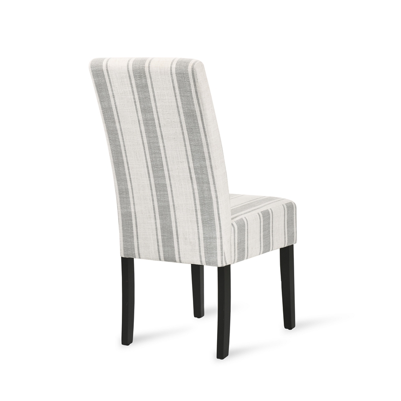 Pemberly Row Chair Set of 2 Retro Style Armless Design White Gray Stripes