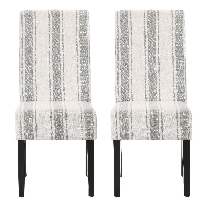Pemberly Row Chair Set of 2 Retro Style Armless Design White Gray Stripes