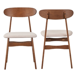 Pemberly Row Dining Chair Set of 2 Curved Oval Backrest Brown Rubberwood