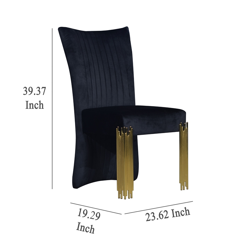 Pemberly Row Dining Chair Set of 2 Retro Midnight Black Velvet Gold Metal Legs