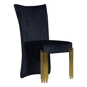 Pemberly Row Dining Chair Set of 2 Retro Midnight Black Velvet Gold Metal Legs