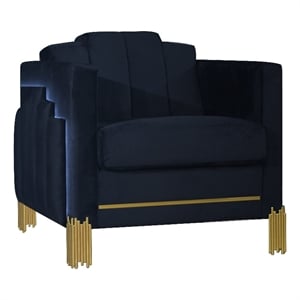 Pemberly Row Accent Chair in Black Velvet with Blue LED Lights Gold Metal Legs
