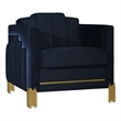 Pemberly Row Accent Chair in Black Velvet with Blue LED Lights Gold Metal Legs