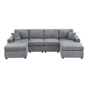 Pemberly Row U Sectional Sofa Chaise Armless Chair Set 2 Pillows in Fog Gray