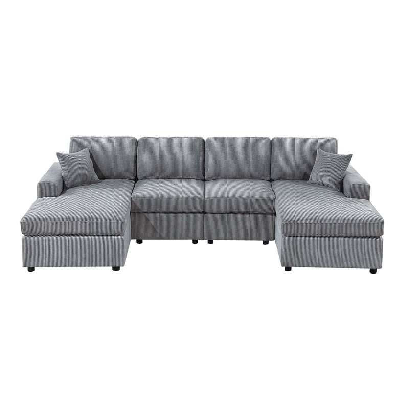 Pemberly Row U Sectional Sofa Chaise Armless Chair Set 2 Pillows in Fog Gray