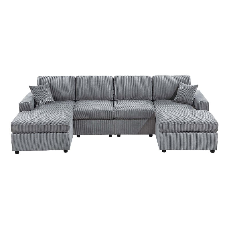 Pemberly Row U Sectional Sofa Chaise Armless Chair Set 2 Pillows in Fog Gray