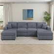Pemberly Row U Sectional Sofa Set with Chaise Armless Chair 2 Pillows in Gray