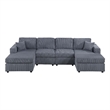 Pemberly Row U Sectional Sofa Set with Chaise Armless Chair 2 Pillows in Gray