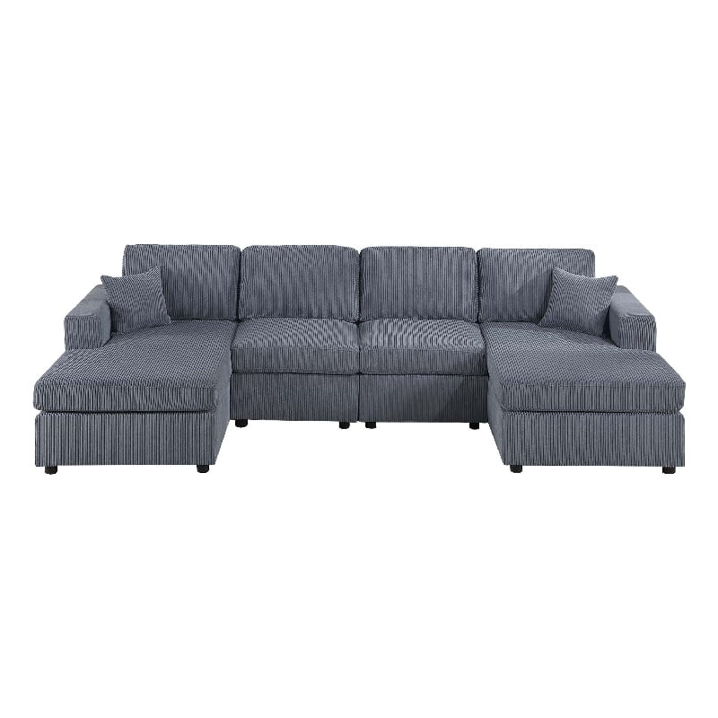 Pemberly Row U Sectional Sofa Set with Chaise Armless Chair 2 Pillows in Gray