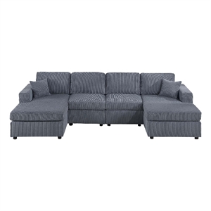 Pemberly Row U Sectional Sofa Set with Chaise Armless Chair 2 Pillows in Gray