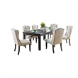 Pemberly Row 7 Piece Dining Table and Wingback Chair Set Beige Linen Black Wood