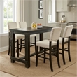 Pemberly Row 5 Piece Bar Height Table and Chair Set in Ivory Black Solid Wood