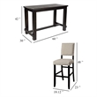 Pemberly Row 5 Piece Bar Height Table and Chair Set in Ivory Black Solid Wood