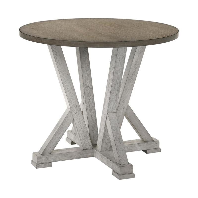 Pemberly Row 5 Piece Counter Height Round Table Chair Set White Brown Wood