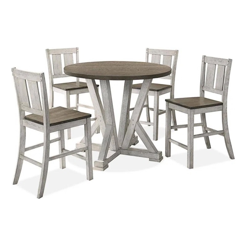 Pemberly Row 5 Piece Counter Height Round Table Chair Set White Brown Wood