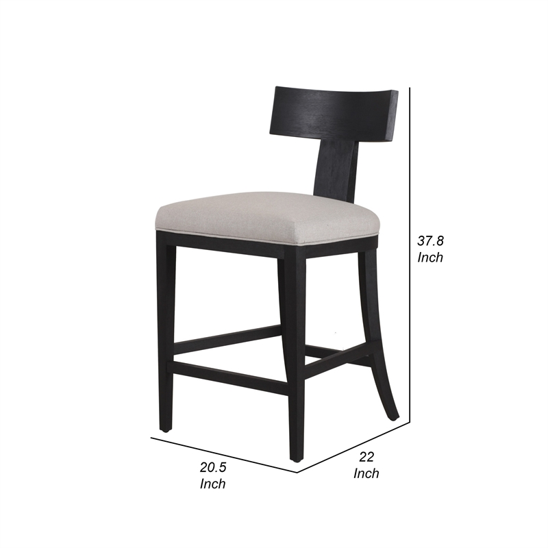 Pemberly Row 27 Inch Counter Height Chair T Shape Back Beige Linen in Black