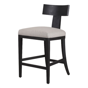Pemberly Row 27 Inch Counter Height Chair T Shape Back Beige Linen in Black