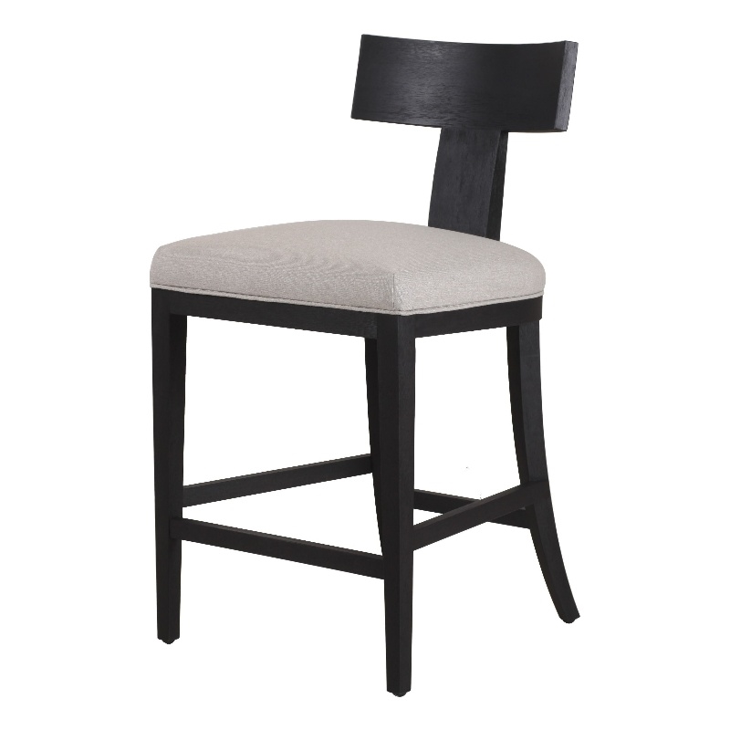 Pemberly Row 27 Inch Counter Height Chair T Shape Back Beige Linen in Black