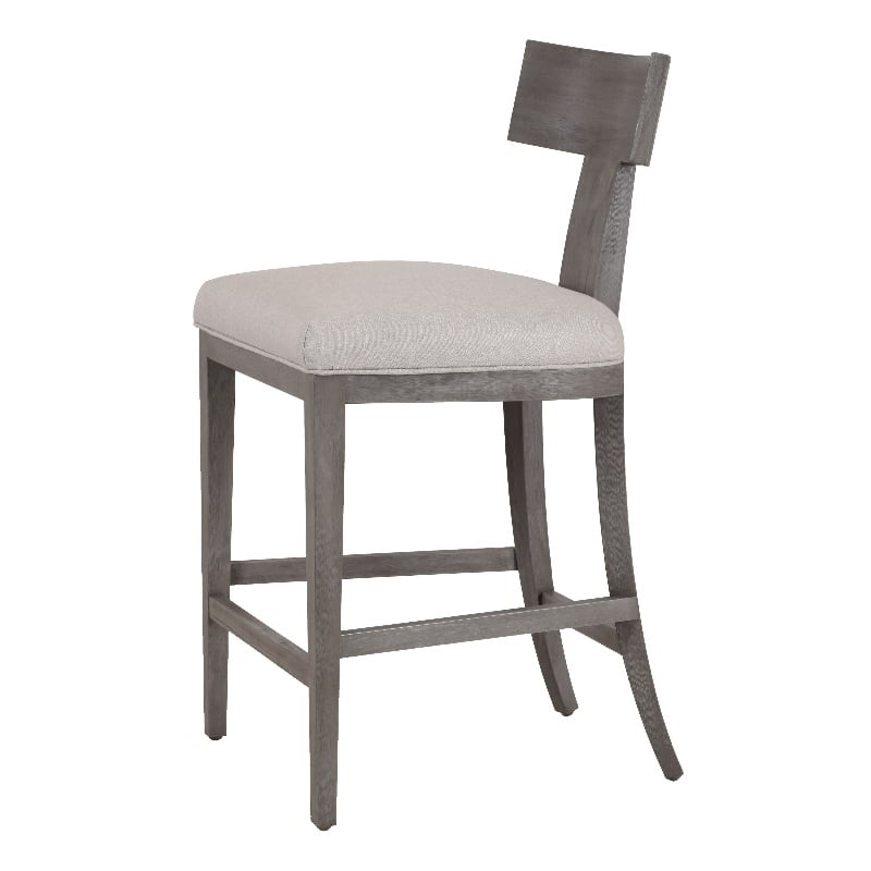 Pemberly Row 27 Inch Counter Height Chair T Shape Back Soft Beige Linen Gray