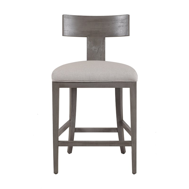 Pemberly Row 27 Inch Counter Height Chair T Shape Back Soft Beige Linen Gray
