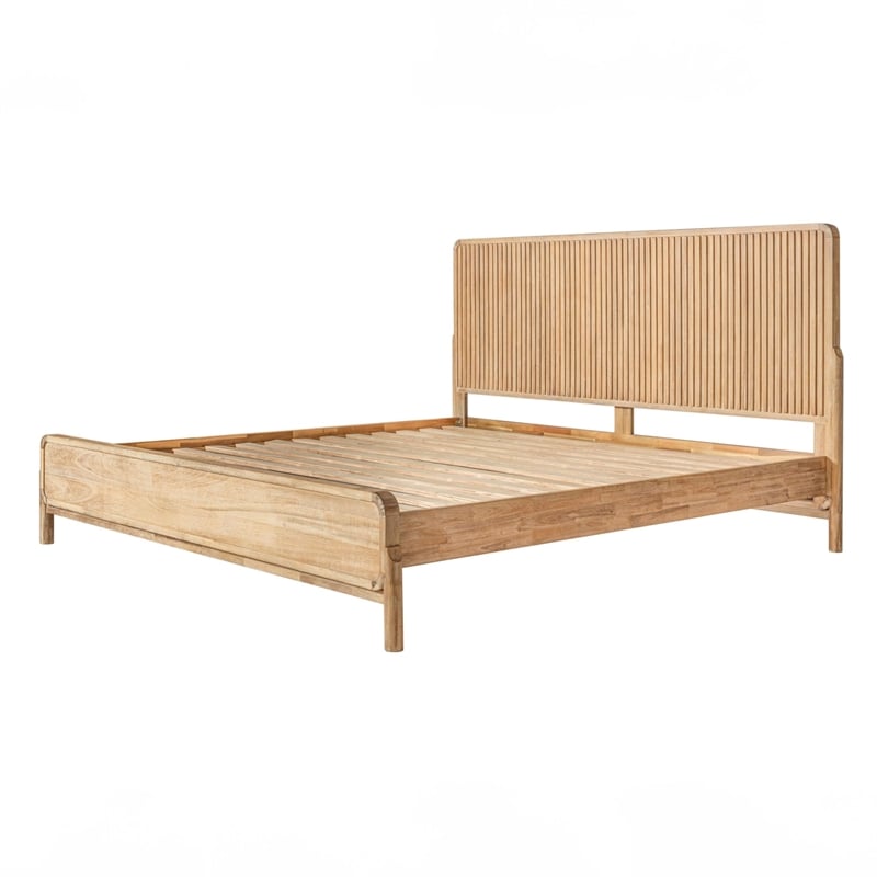 Pemberly Row Queen Bed Fluted Headboard Low Profile Platform Natural Brown